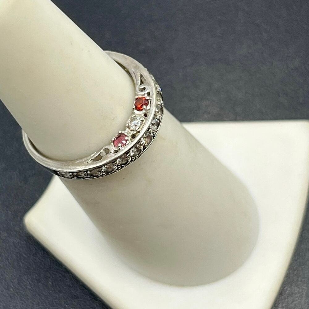 M‎ M Signed Sterling Silver 925 Multicolor CZ Half Eternity Band Ring Sz 6.25